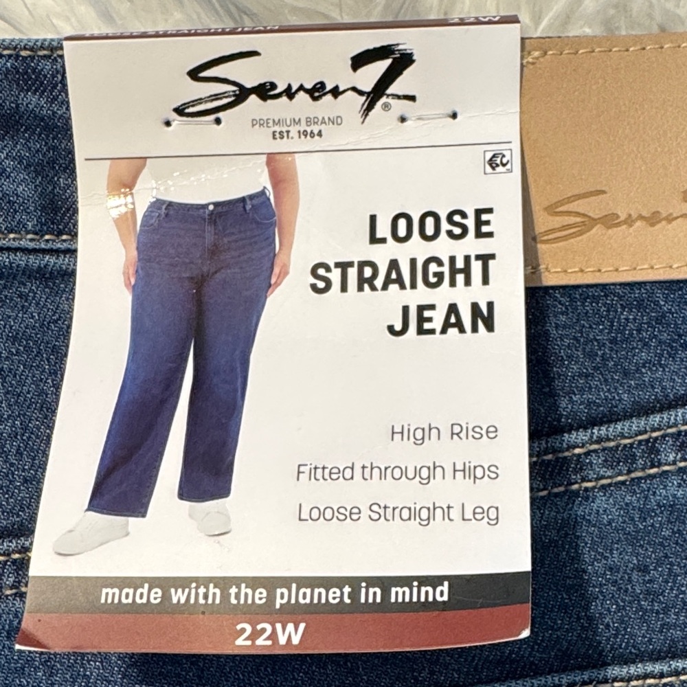 NWT, Seven7 Women's High Rise Dark Blue Jeans, Loose Straight